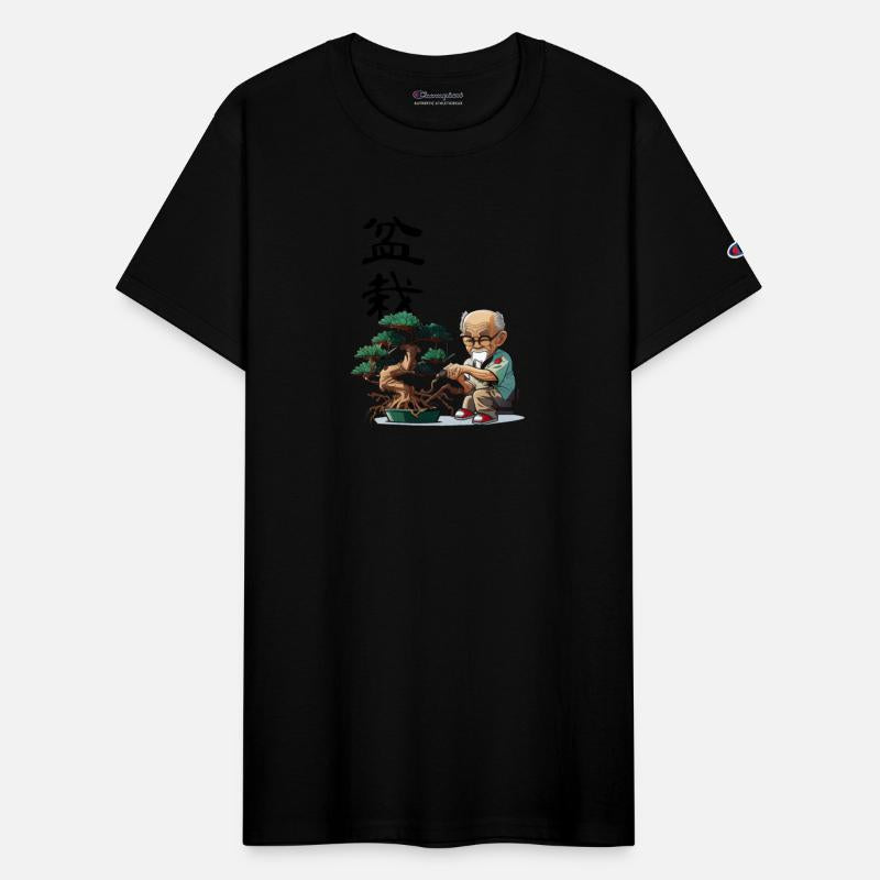 bonsai grandpa with traditional Chinese calligraph