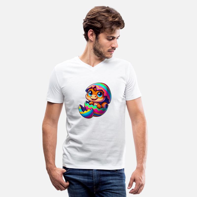 Cute Dino hatching from colorful Easter egg