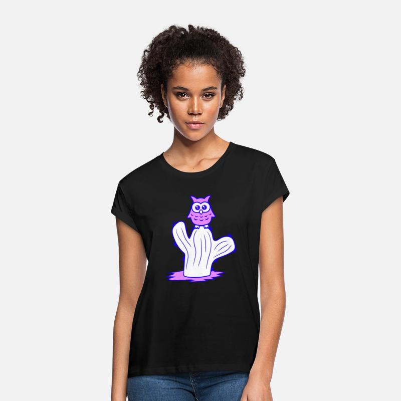 Funny Cactus Owl Sits Cactus Night Bird Cute Sweet