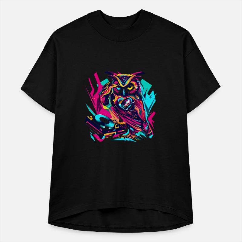 Nocturnal Beats: DJ Owl in 80s Pop Art Style