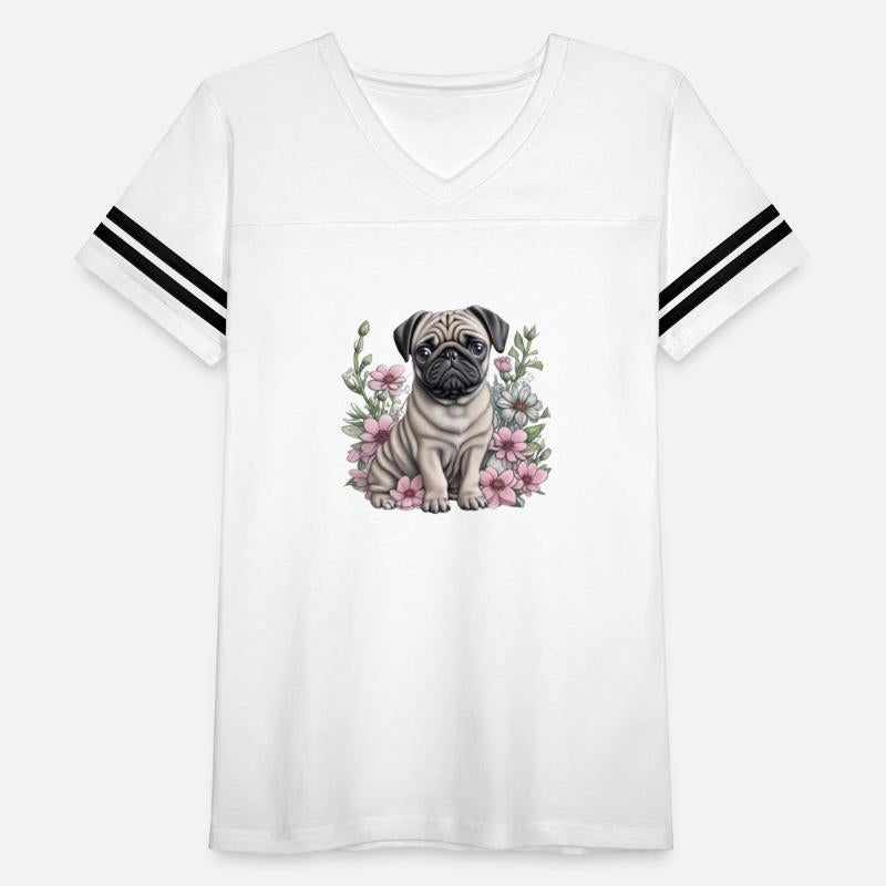 Adorable Pug Puppy in Flowers