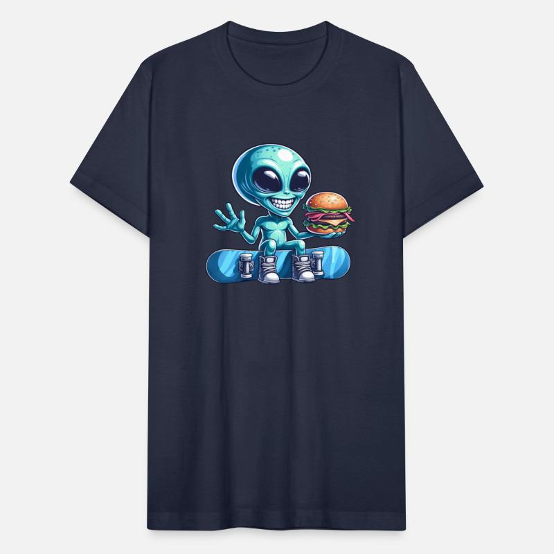 Alien snowboarder hamburger fast food