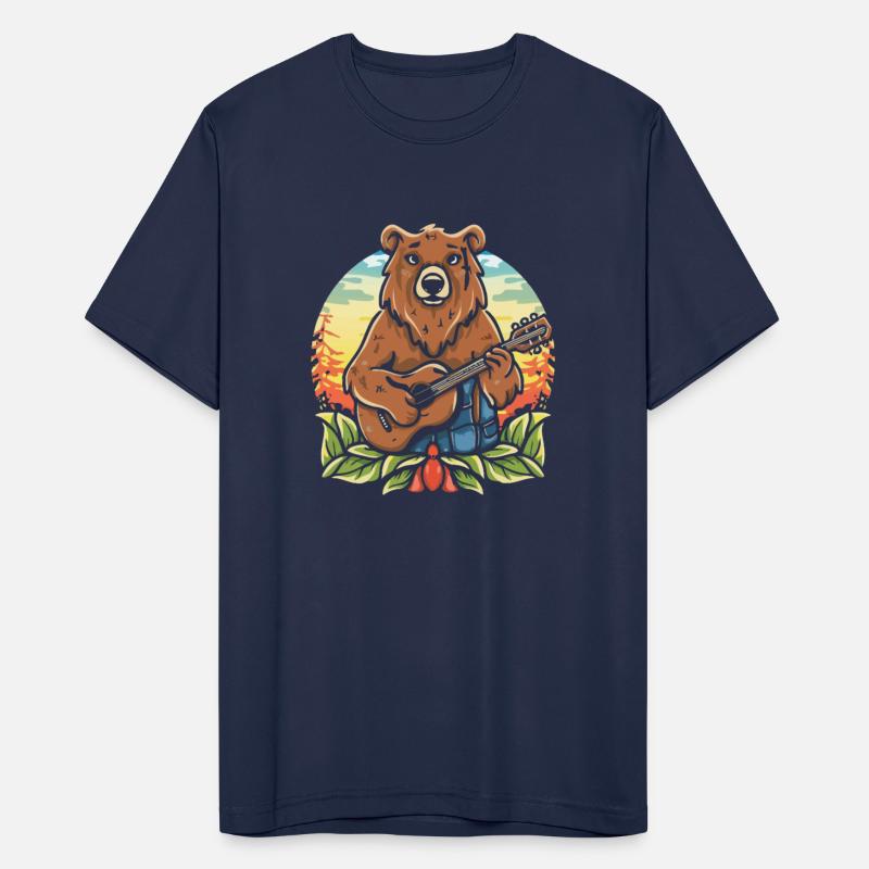 Bear guitarist nature T Shirt design premium