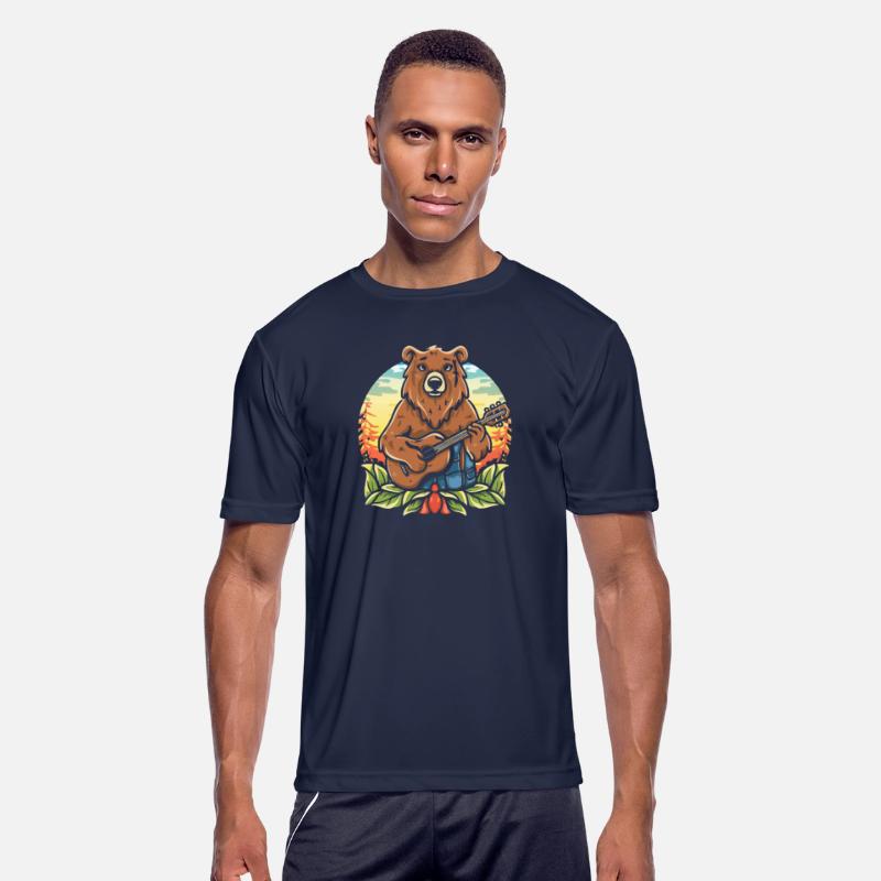 Bear guitarist nature T Shirt design premium