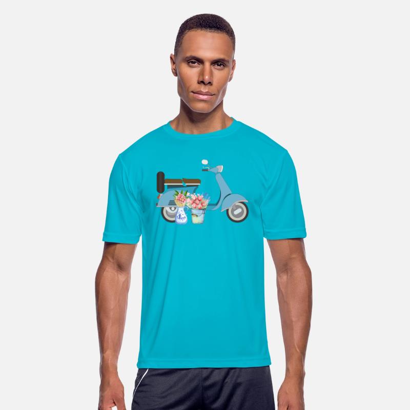 Blue Retro Scooter With Tulips Art Design