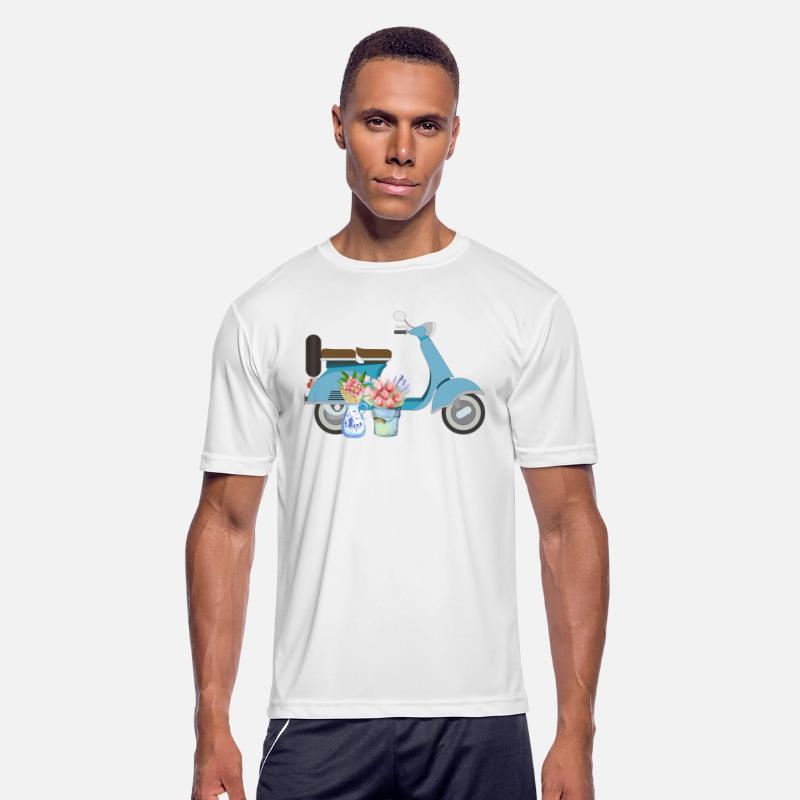 Blue Retro Scooter With Tulips Art Design