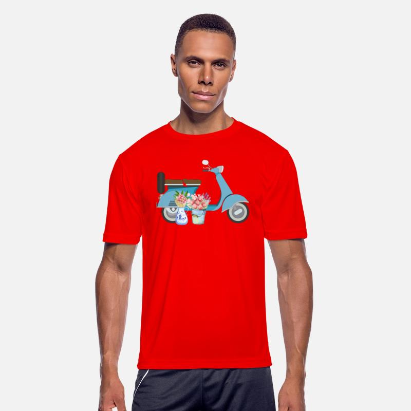 Blue Retro Scooter With Tulips Art Design