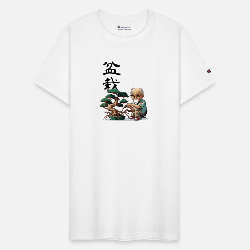 bonsai grandpa with traditional Chinese calligraph