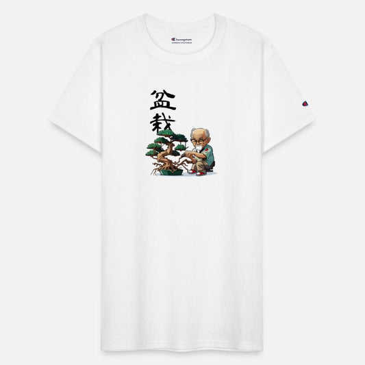 bonsai grandpa with traditional Chinese calligraph
