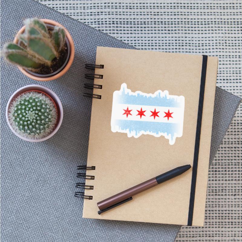 Chicago Flag yline Distressed