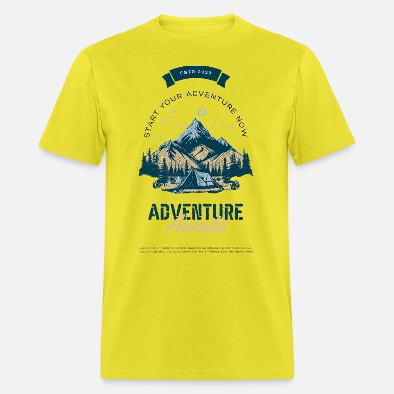 Cream Green Illustrated Adventure Awaits T Shirt