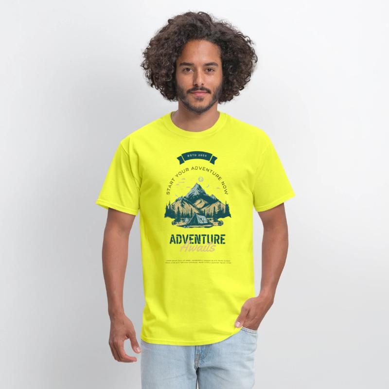 Cream Green Illustrated Adventure Awaits T Shirt