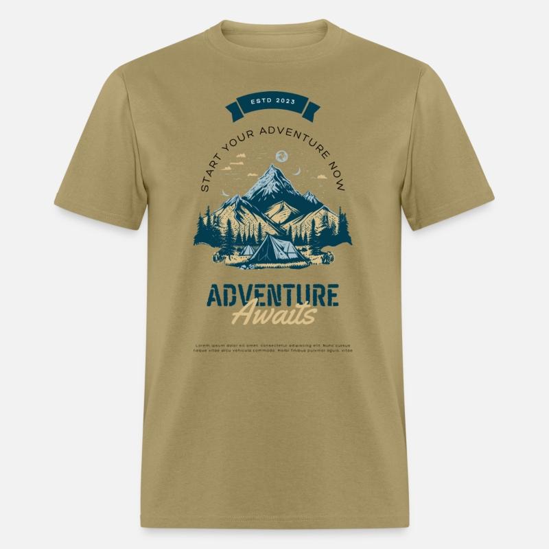 Cream Green Illustrated Adventure Awaits T Shirt