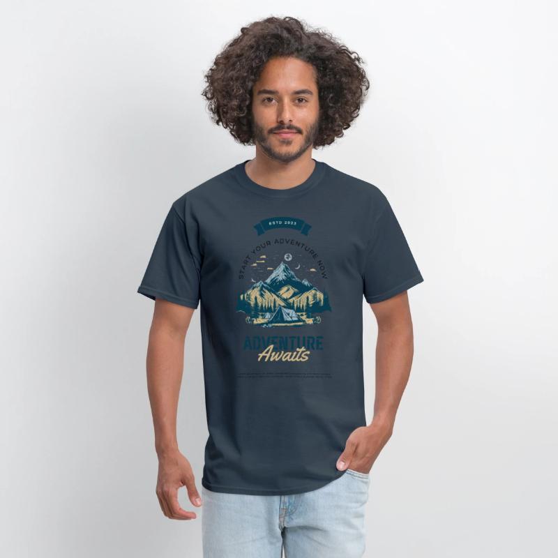 Cream Green Illustrated Adventure Awaits T Shirt