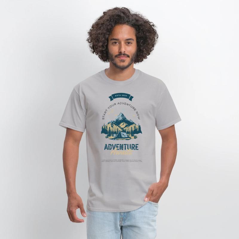 Cream Green Illustrated Adventure Awaits T Shirt