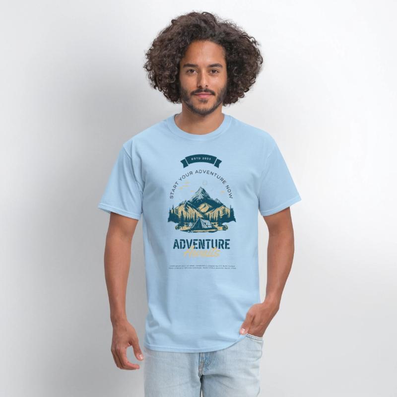 Cream Green Illustrated Adventure Awaits T Shirt