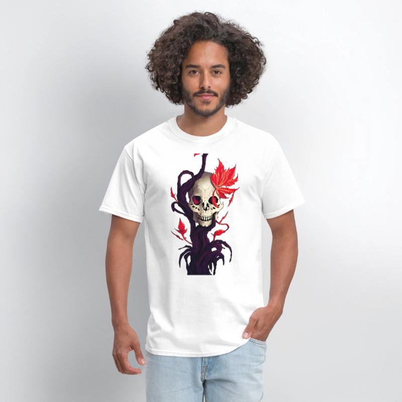 Death and Autumn A Skull with Roots and Maple Leaf