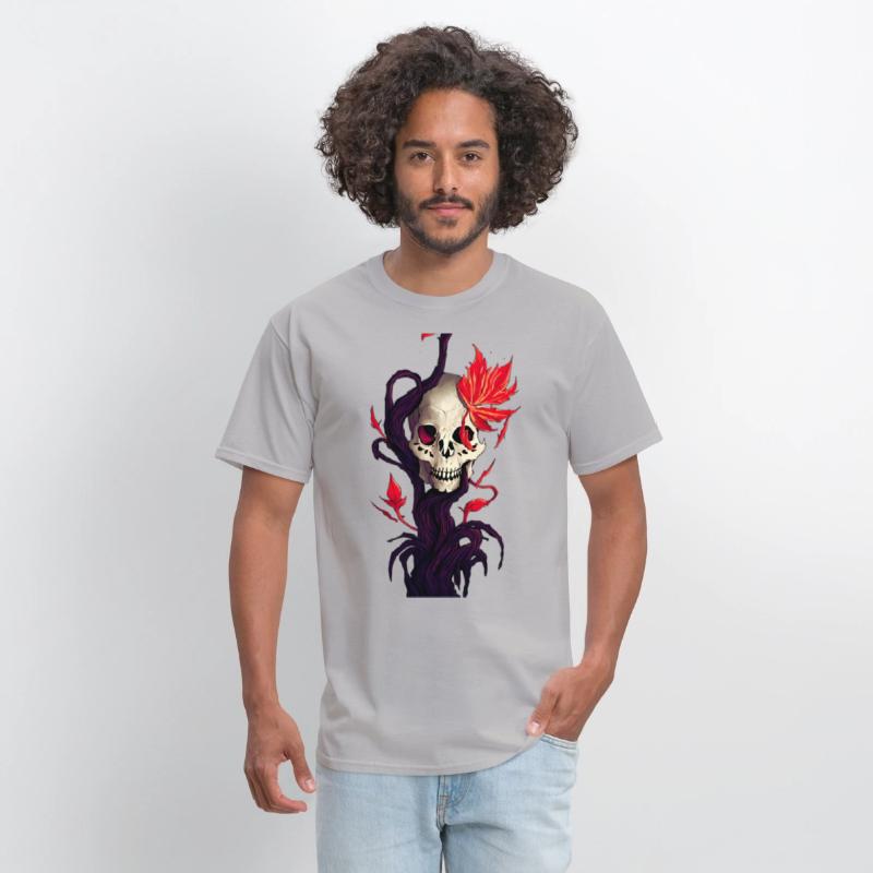 Death and Autumn A Skull with Roots and Maple Leaf