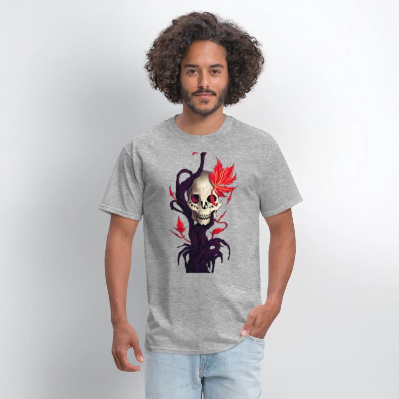 Death and Autumn A Skull with Roots and Maple Leaf