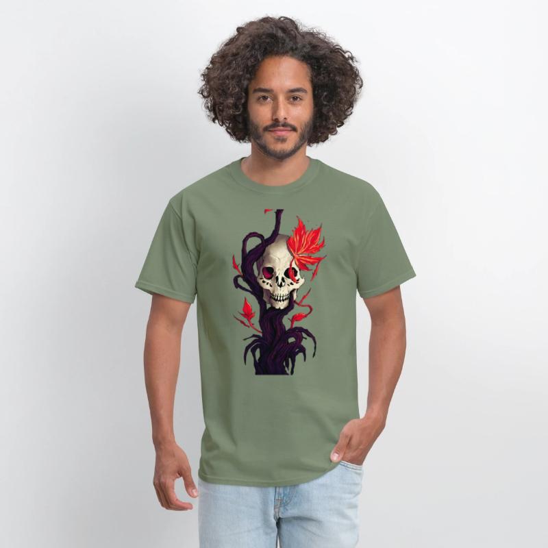 Death and Autumn A Skull with Roots and Maple Leaf