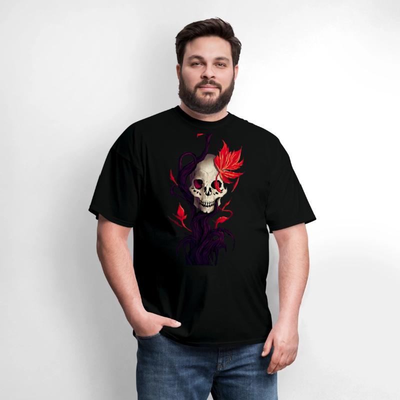 Death and Autumn A Skull with Roots and Maple Leaf