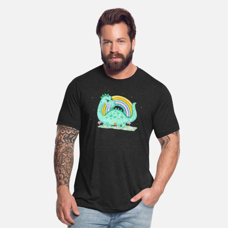 Dinosaur with Rainbow and Flowers