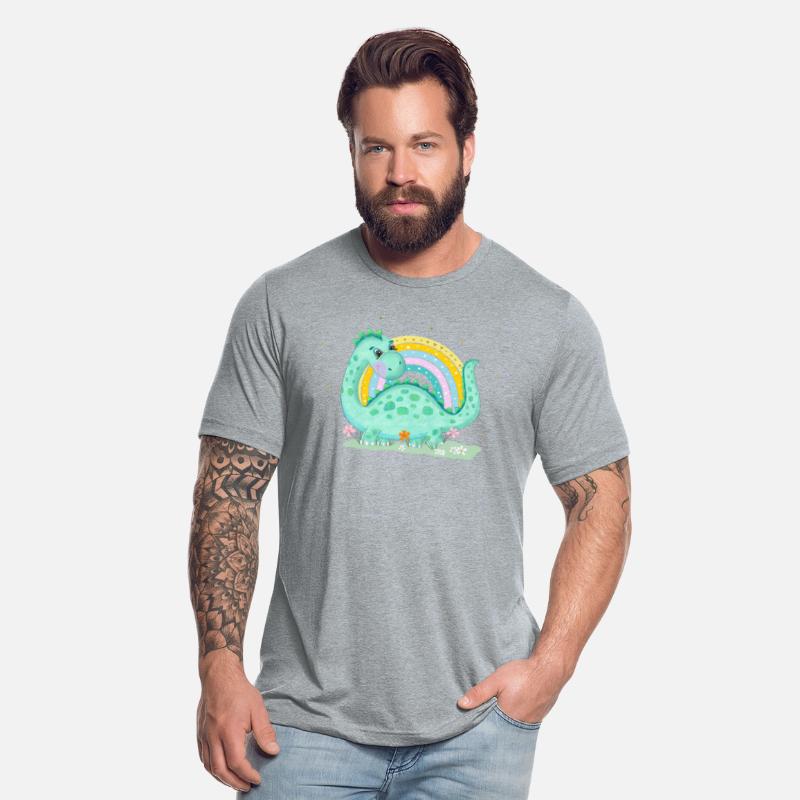 Dinosaur with Rainbow and Flowers