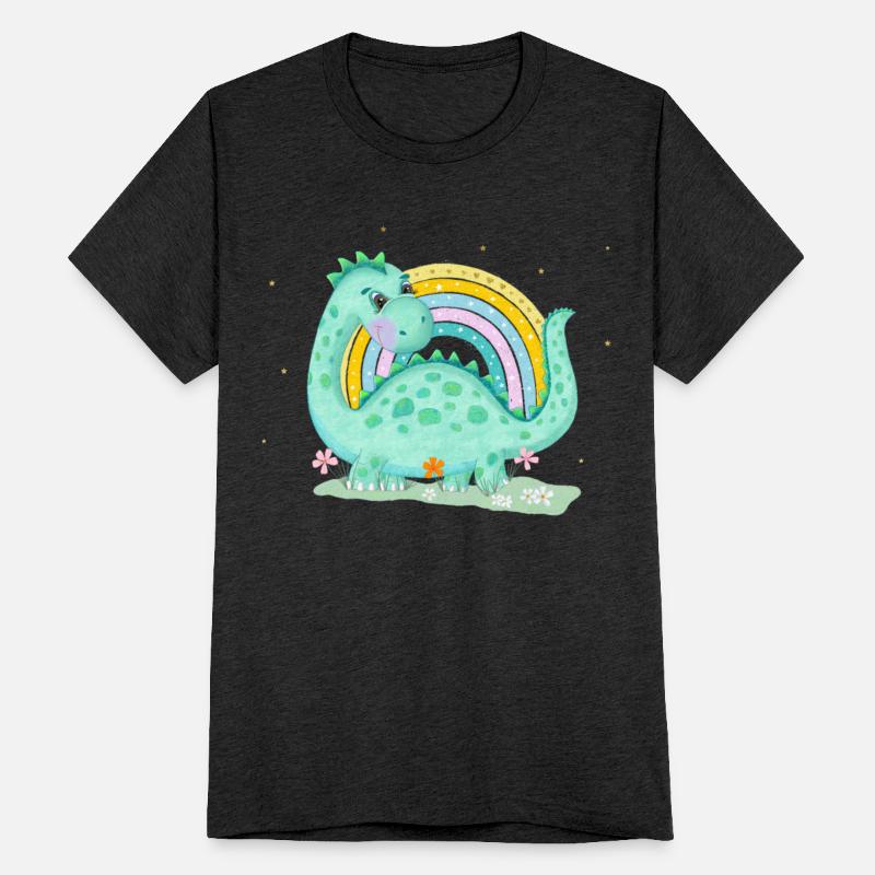 Dinosaur with Rainbow and Flowers