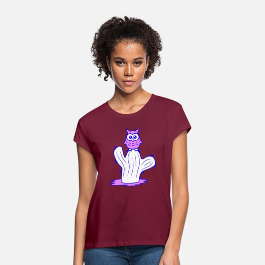 Funny Cactus Owl Sits Cactus Night Bird Cute Sweet