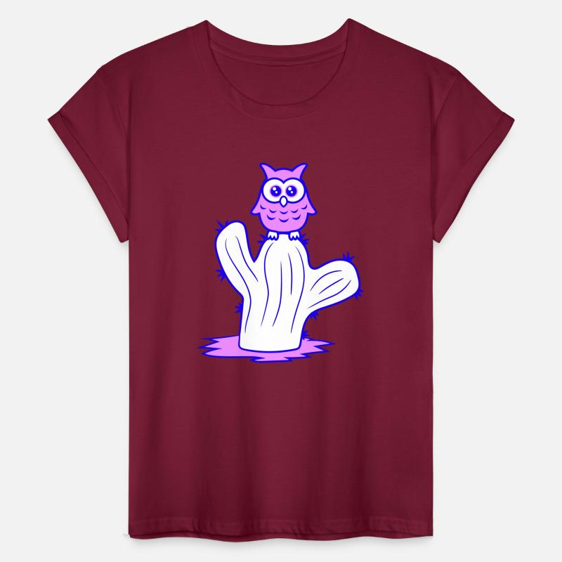 Funny Cactus Owl Sits Cactus Night Bird Cute Sweet