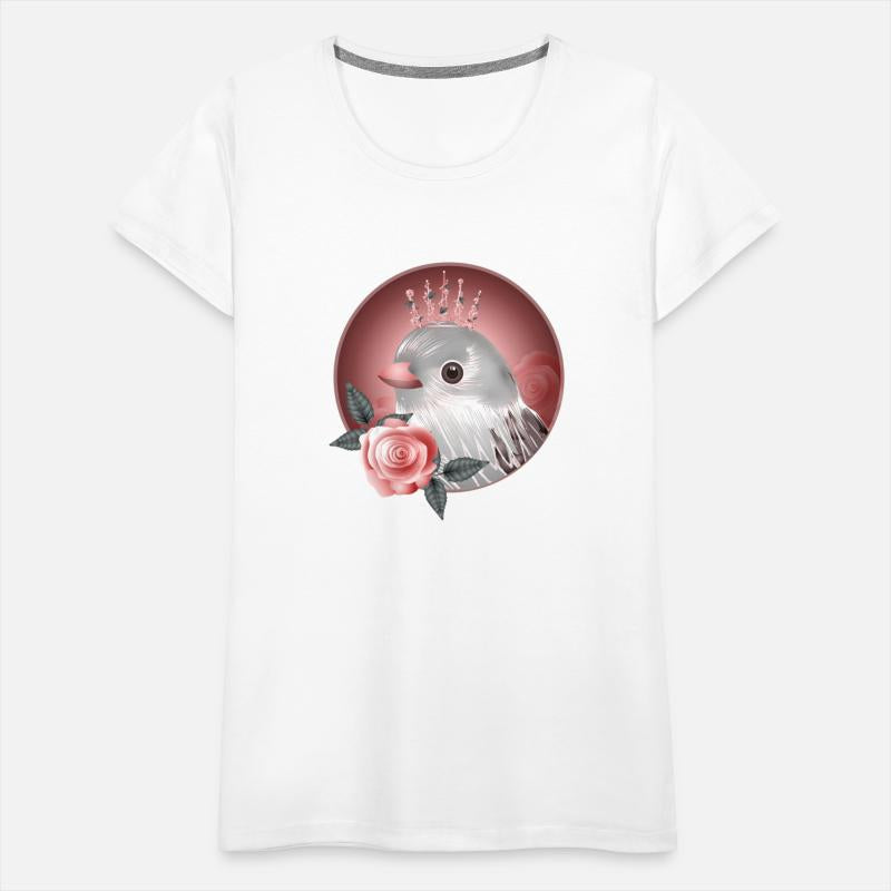 gray bird with roses and sleeping beauty crown