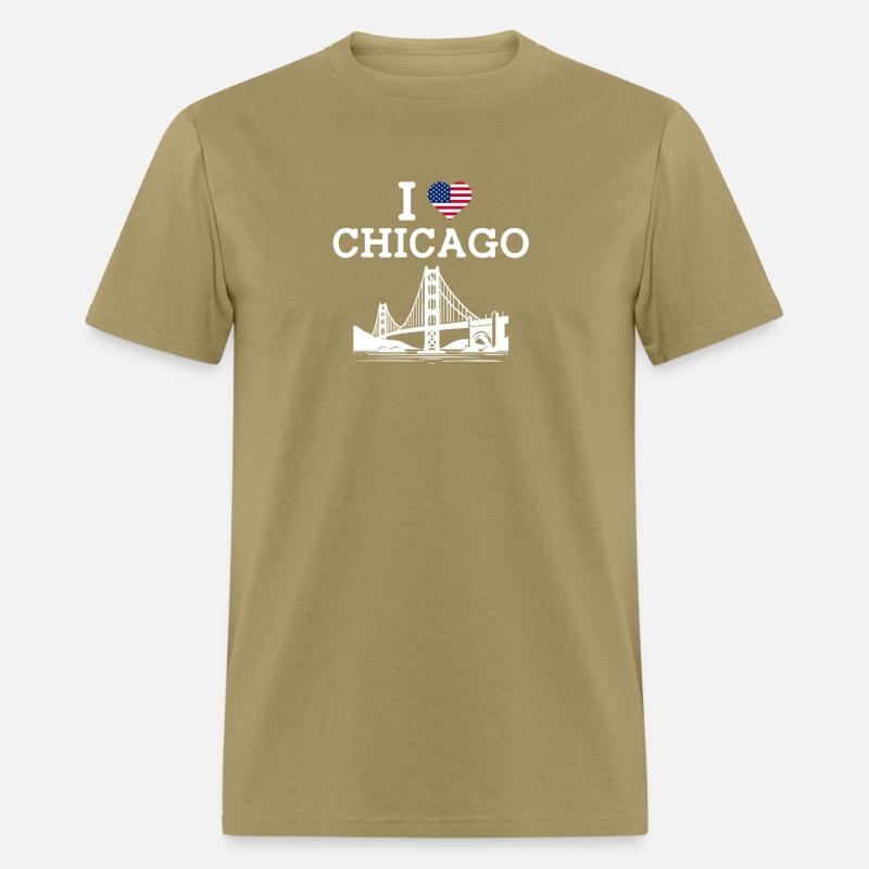 I Love Chicago USA Heart Flag Golden Gate Bridge