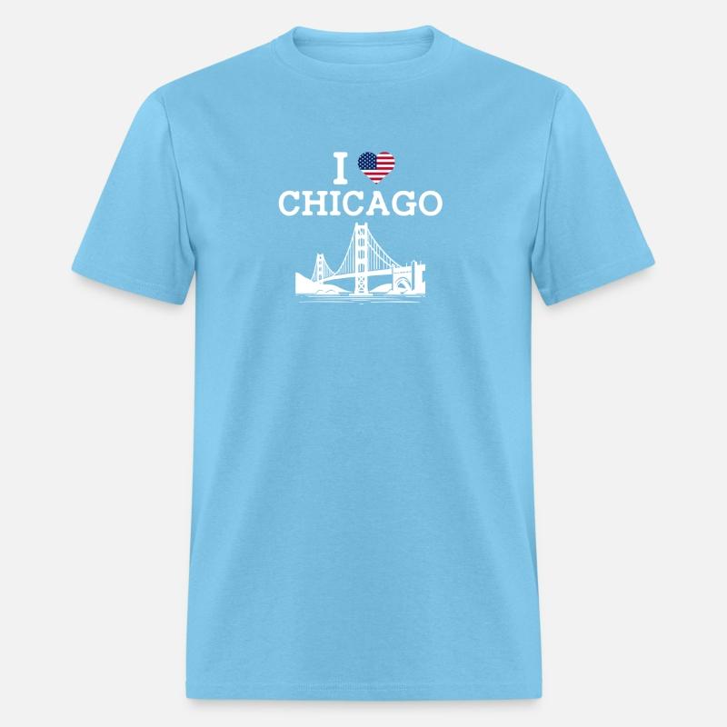 I Love Chicago USA Heart Flag Golden Gate Bridge