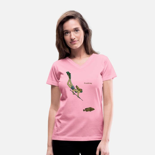 Spearfishing Freediving Woman Diver with a Fish