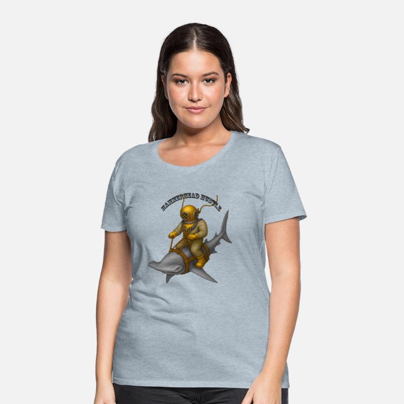 Vintage Helmet Diver Riding a Hammerhead Shark URM