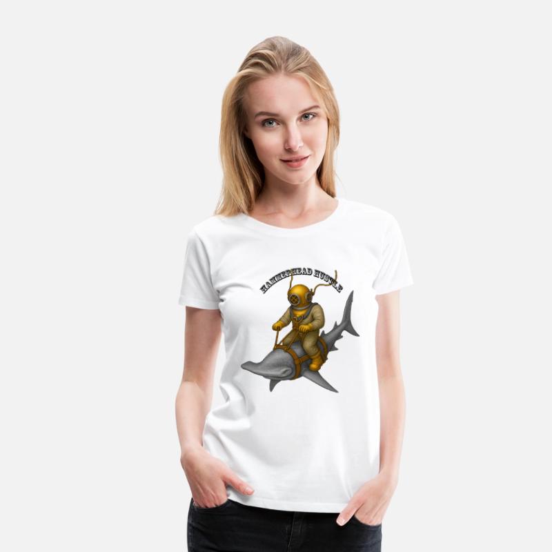 Vintage Helmet Diver Riding a Hammerhead Shark URM