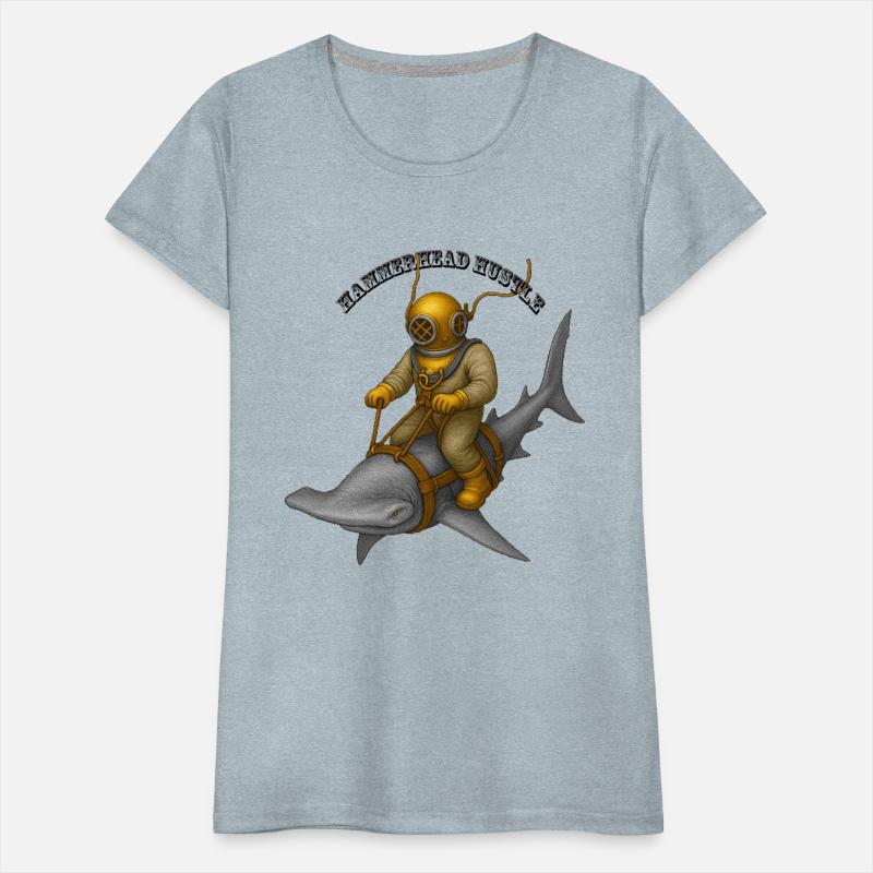 Vintage Helmet Diver Riding a Hammerhead Shark URM