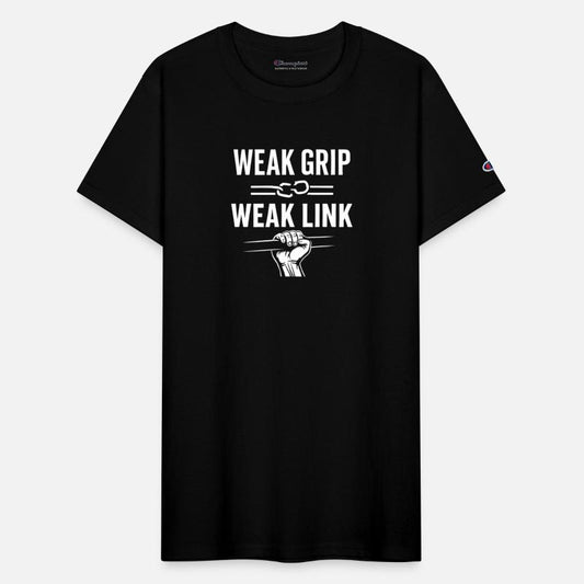 Weak grip gym motivation quote with white text