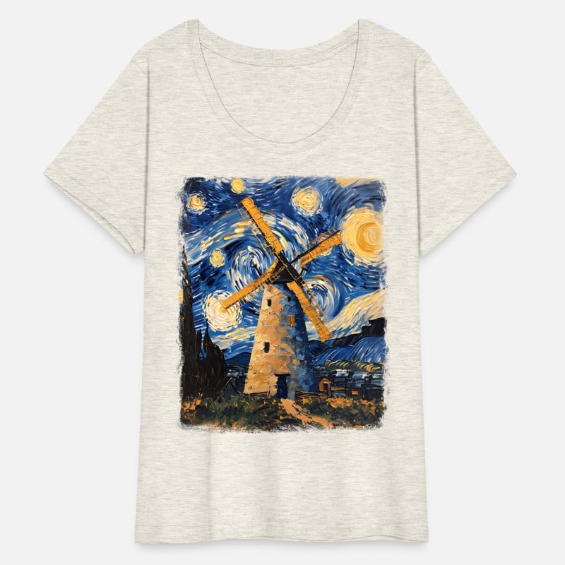 Windmill Wind Power Turbine Starry Night Painting