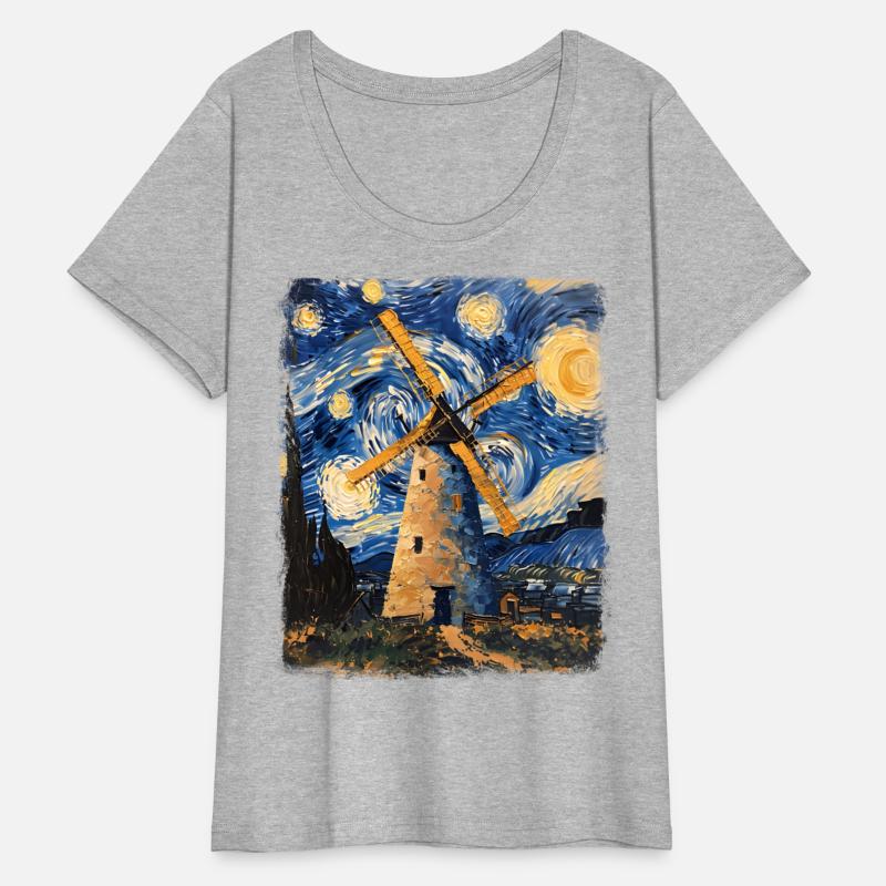 Windmill Wind Power Turbine Starry Night Painting