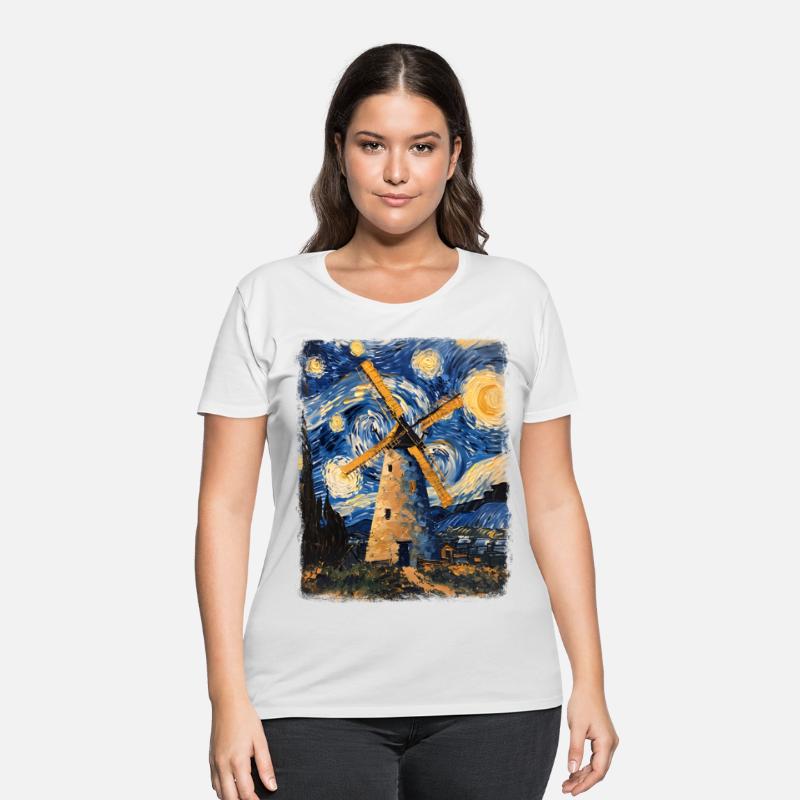 Windmill Wind Power Turbine Starry Night Painting