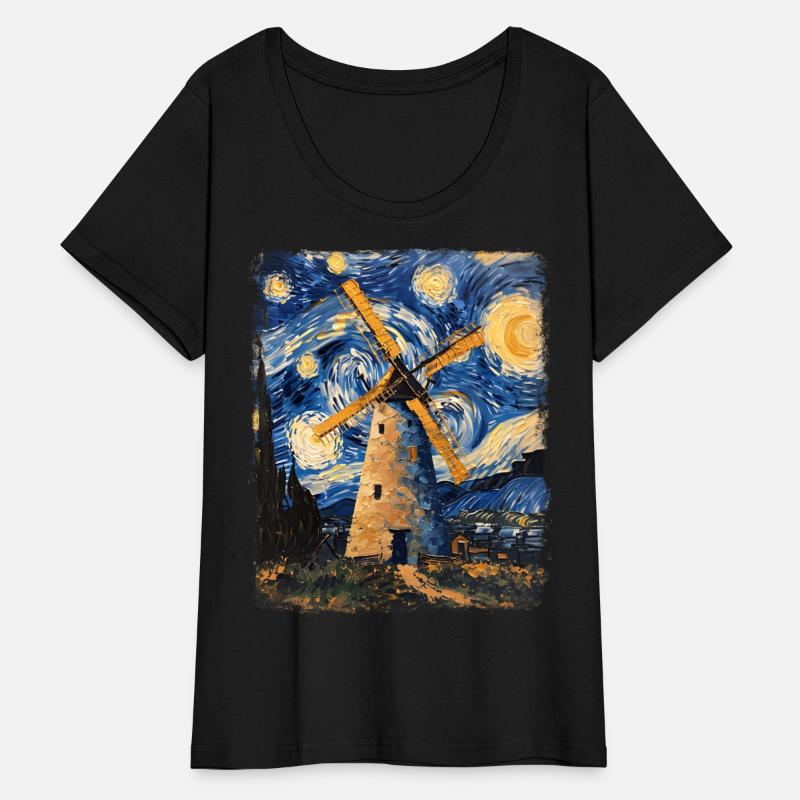 Windmill Wind Power Turbine Starry Night Painting