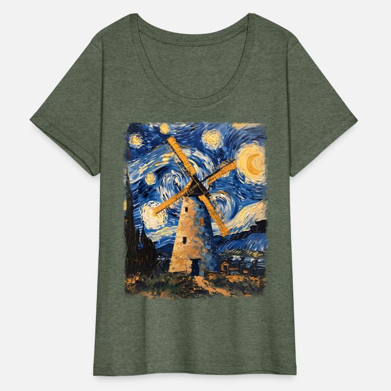 Windmill Wind Power Turbine Starry Night Painting